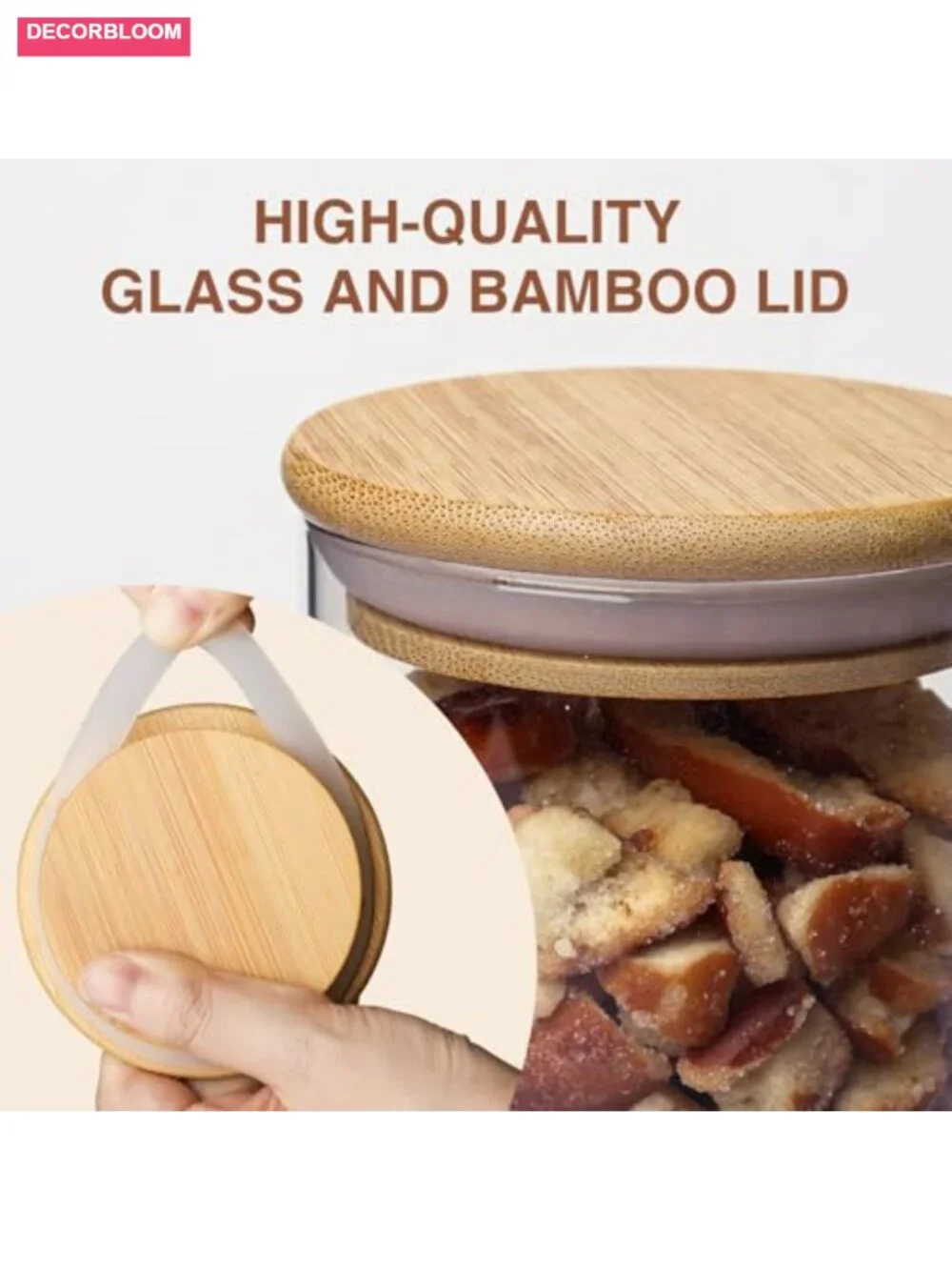 34oz Glass Food Storage Jars with Bamboo Lids Set of 8 Airtight Containers